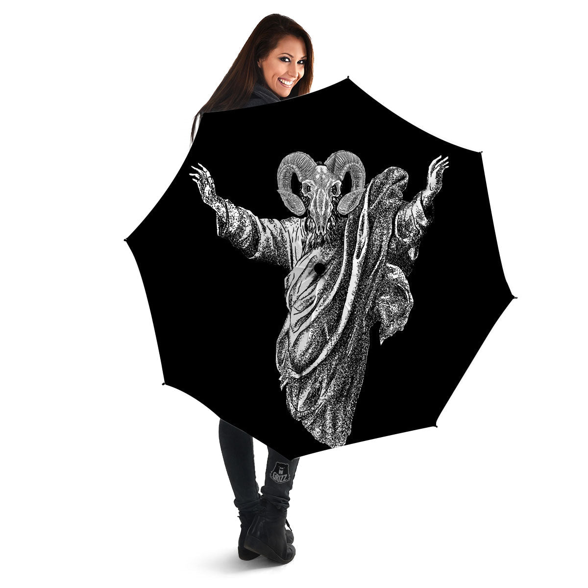 Black And White Demon Goat Print Umbrella-grizzshop