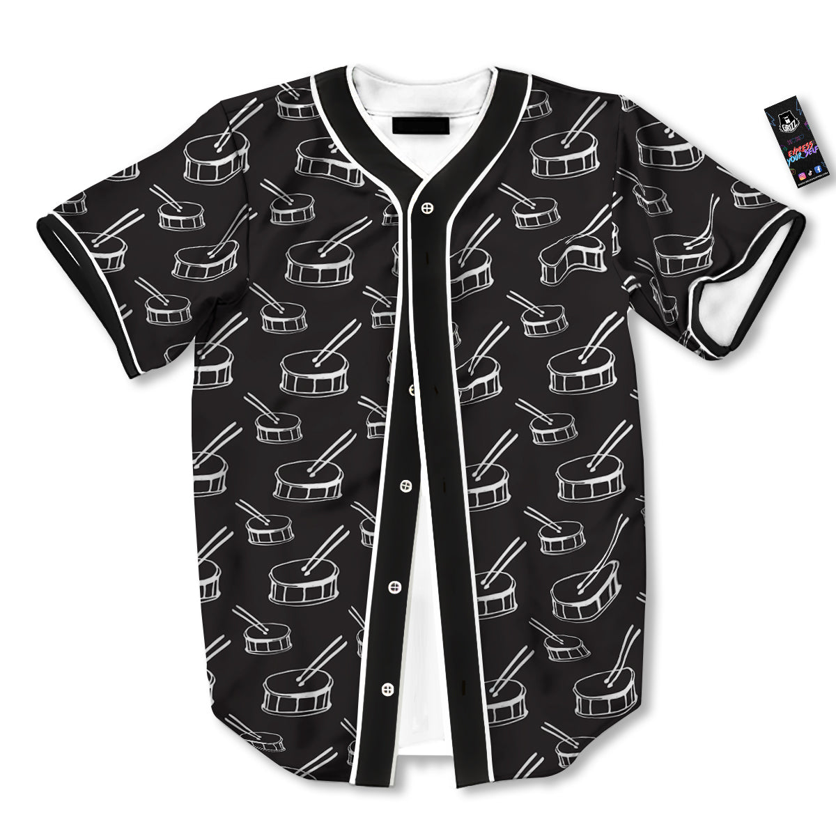 Black And White Drum Print Pattern Baseball Jersey-grizzshop