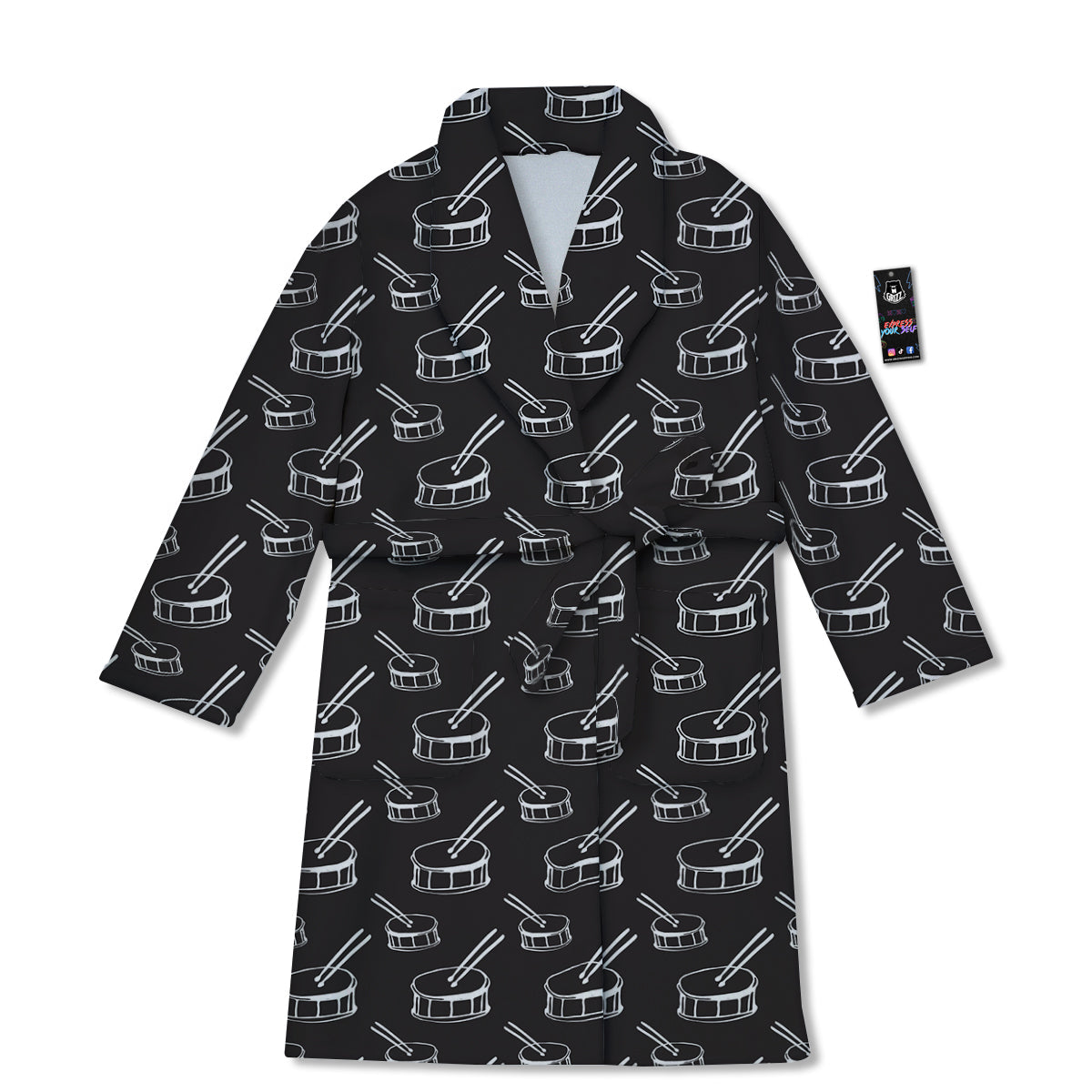 Black And White Drum Print Pattern Bathrobe-grizzshop