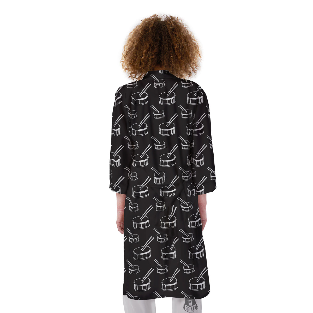 Black And White Drum Print Pattern Kimono-grizzshop
