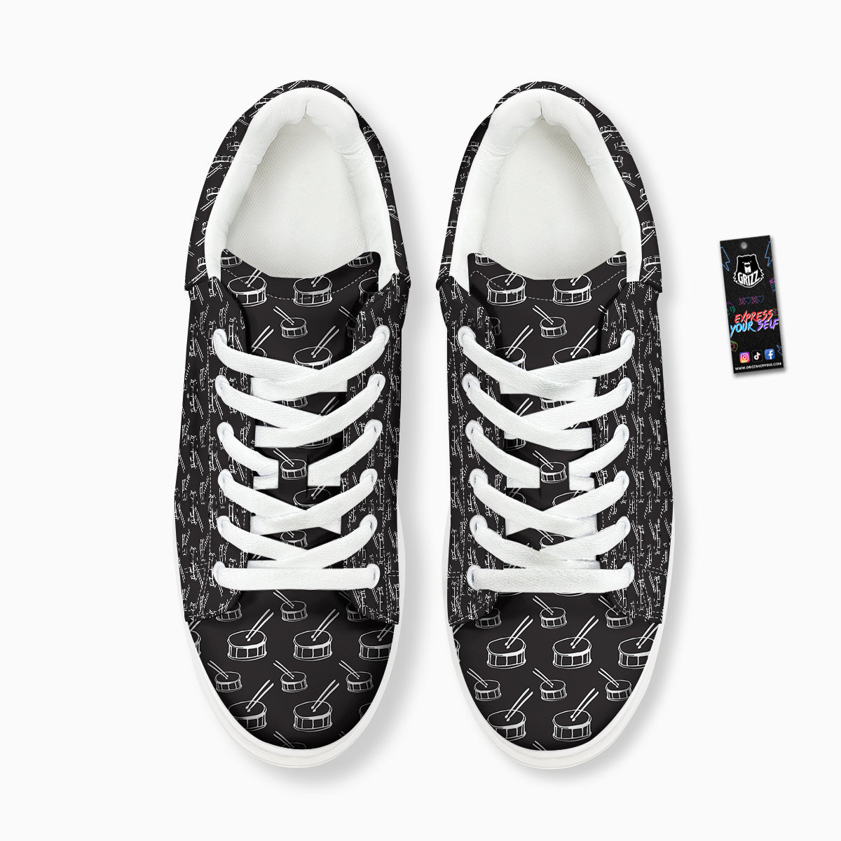 Black And White Drum Print Pattern Platform Shoes-grizzshop