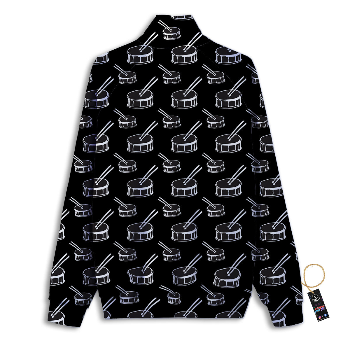 Black And White Drum Print Pattern Track Jacket-grizzshop