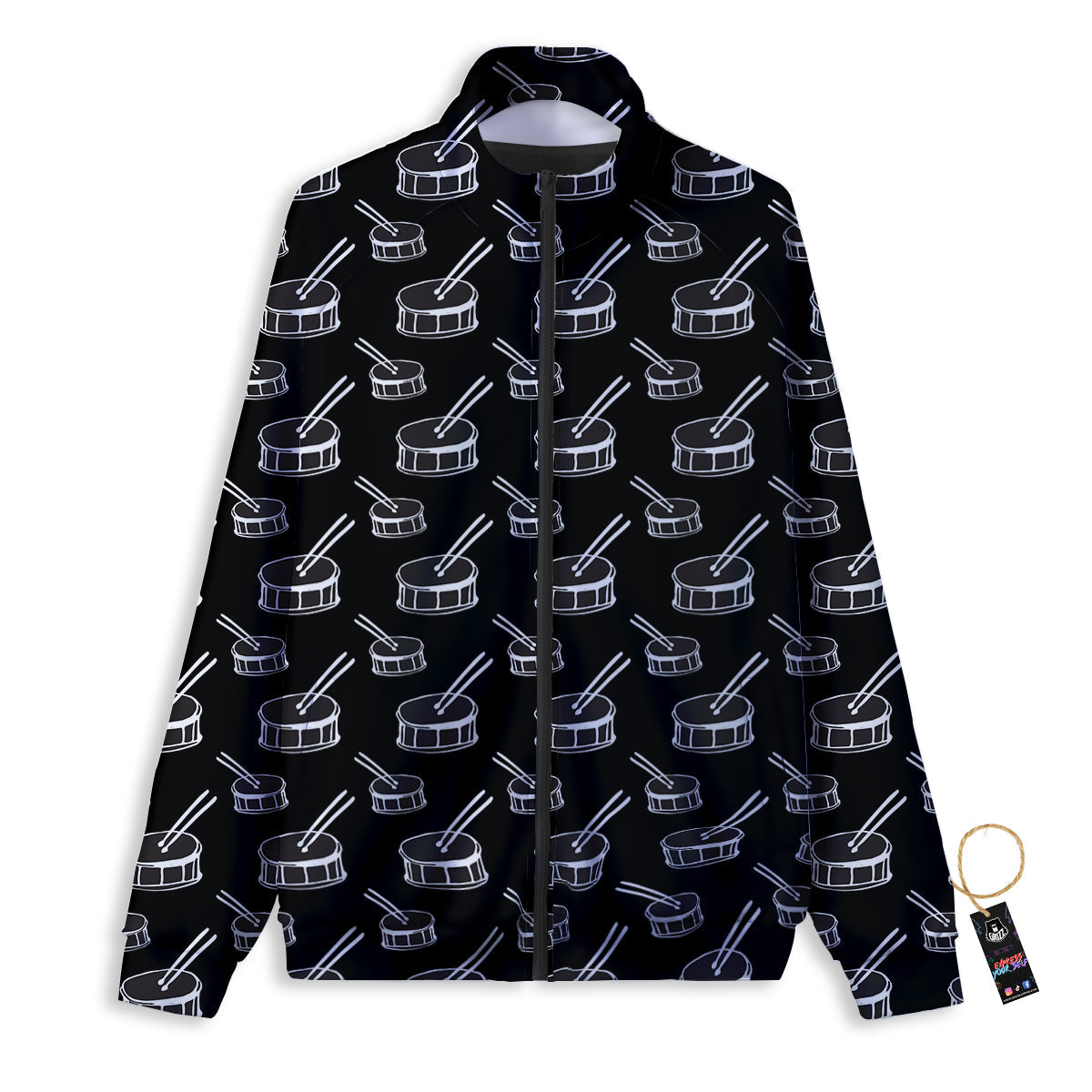 Black And White Drum Print Pattern Track Jacket-grizzshop