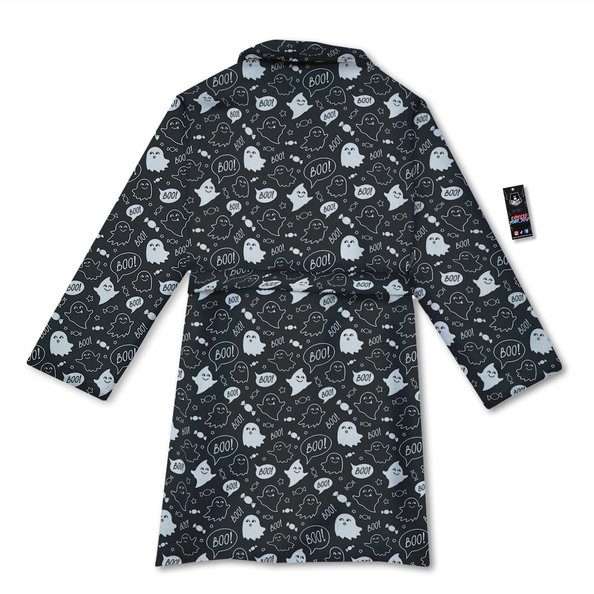 Black And White Ghost Boo Print Pattern Bathrobe-grizzshop