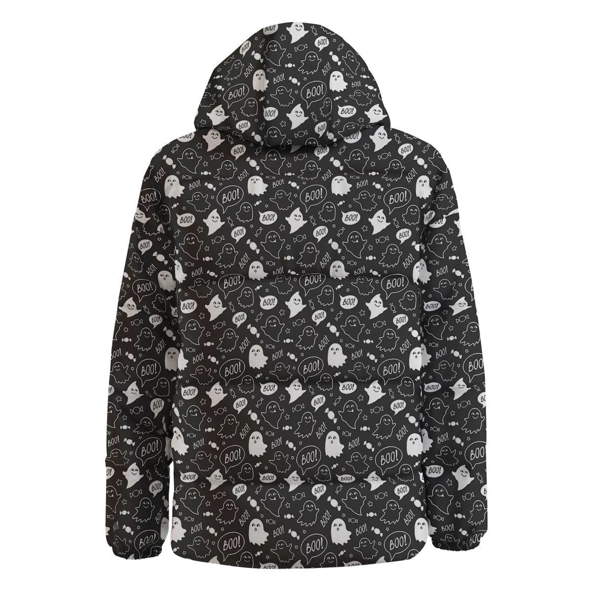 Black And White Ghost Boo Print Pattern Down Jacket-grizzshop
