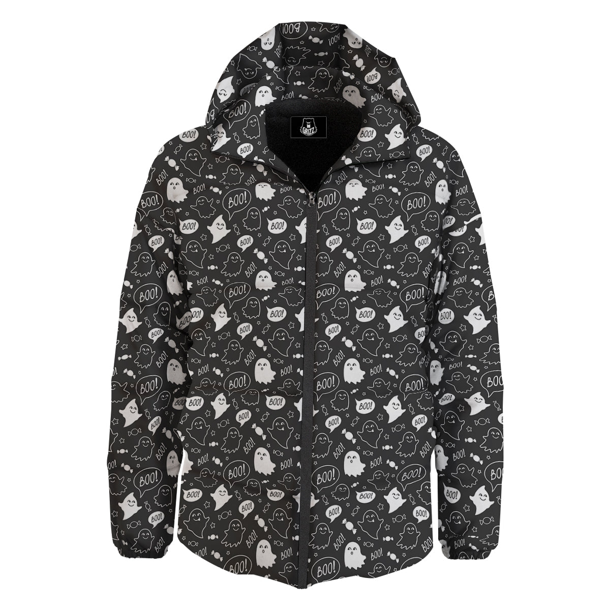 Black And White Ghost Boo Print Pattern Down Jacket-grizzshop