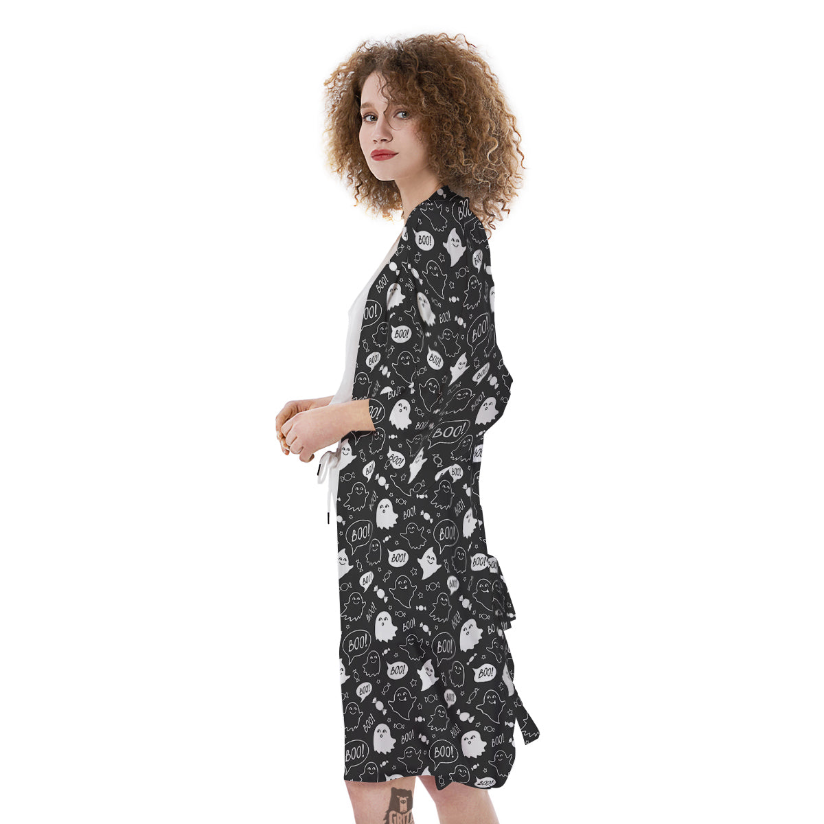 Black And White Ghost Boo Print Pattern Kimono-grizzshop