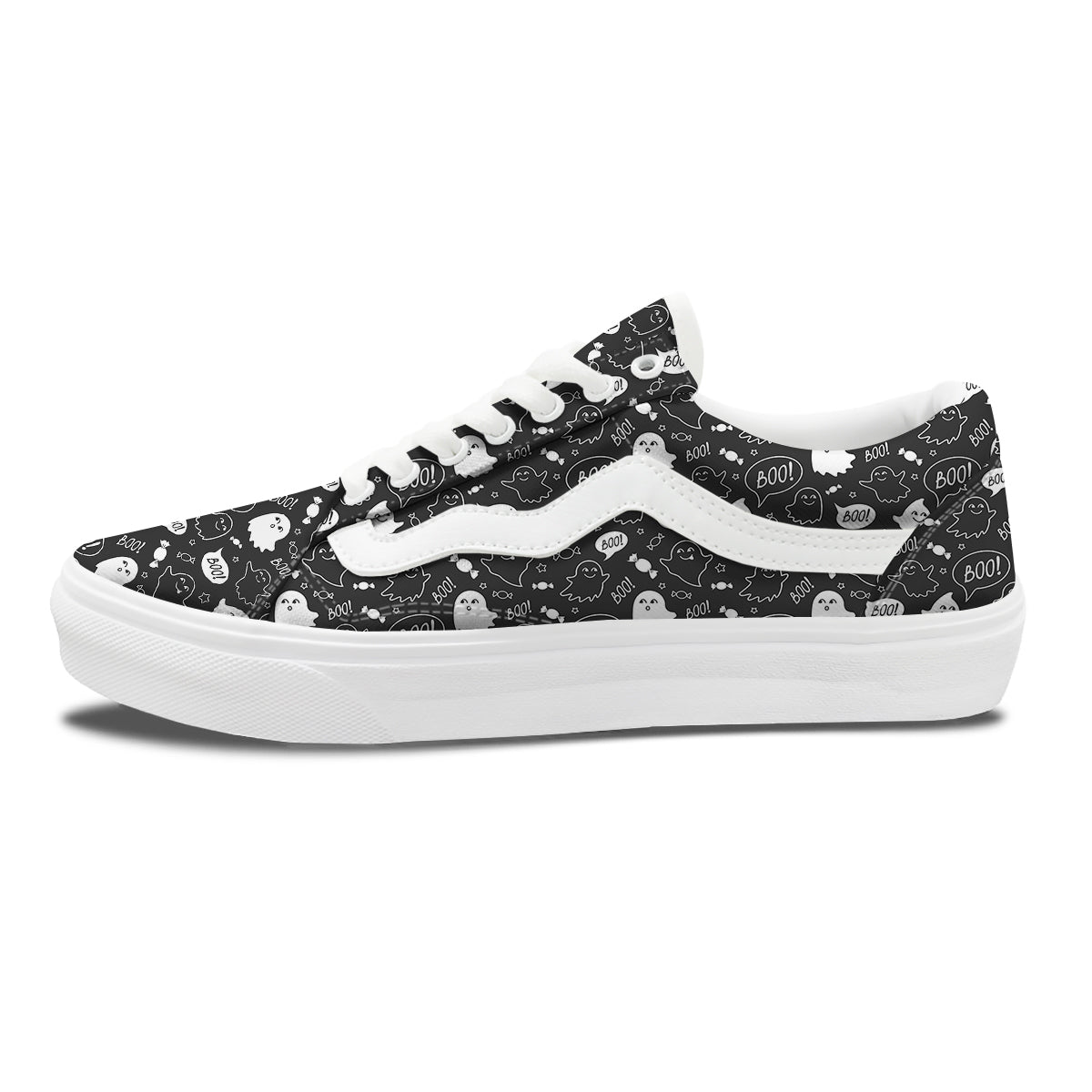 Black And White Ghost Boo Print Pattern Skate Shoes-grizzshop