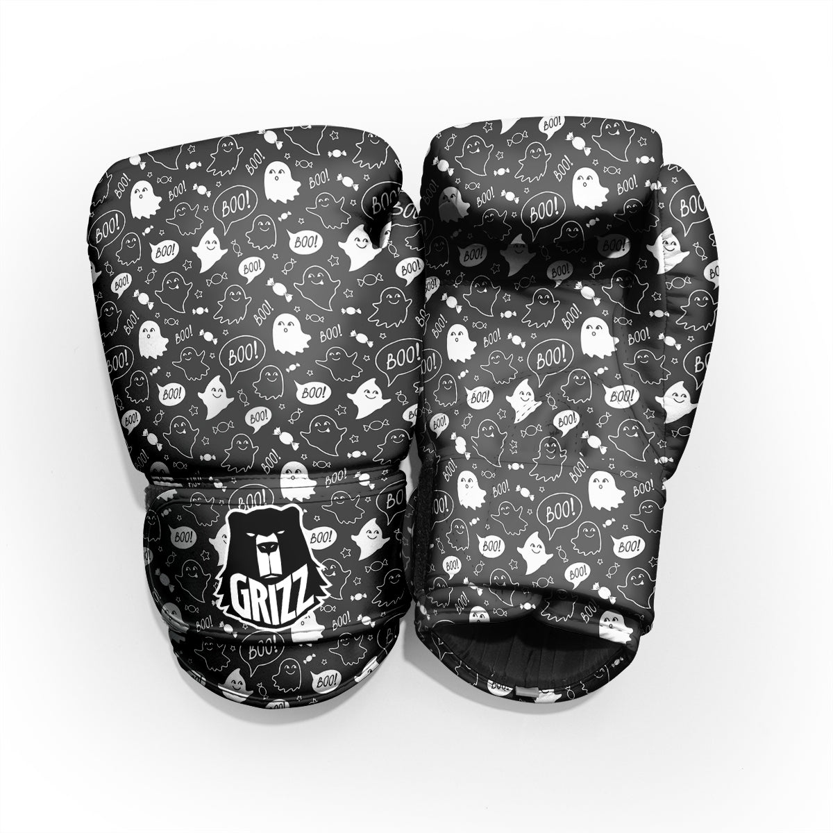 Black And White Ghost Boo Print Pattern Pro Boxing Glove