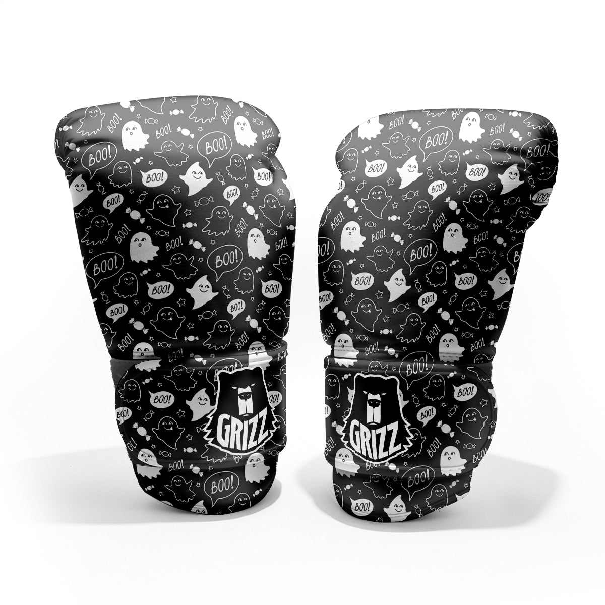 Black And White Ghost Boo Print Pattern Pro Boxing Glove
