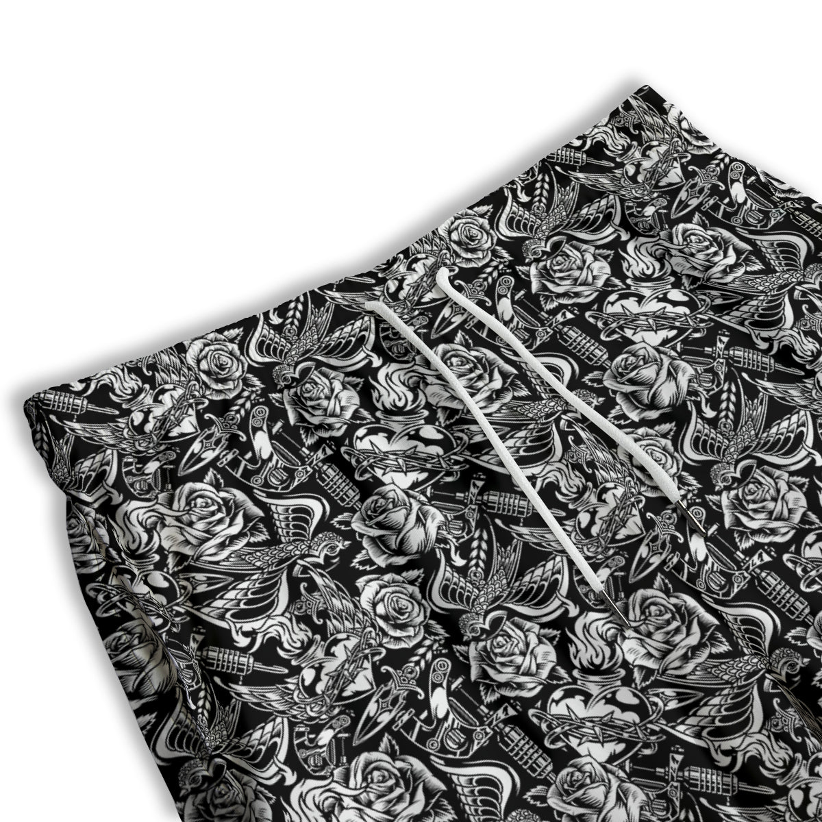 Black And White Oldschool Tattoo Print Pattern Men's Athletic Shorts