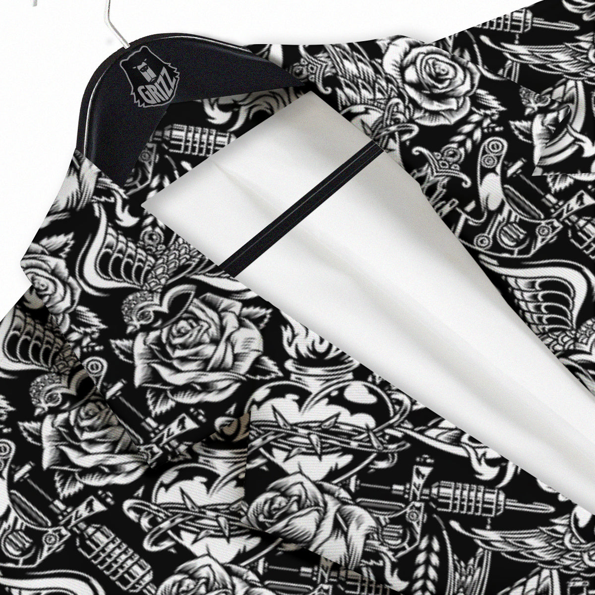 Black And White Oldschool Tattoo Print Pattern Men's Sport Coat-grizzshop