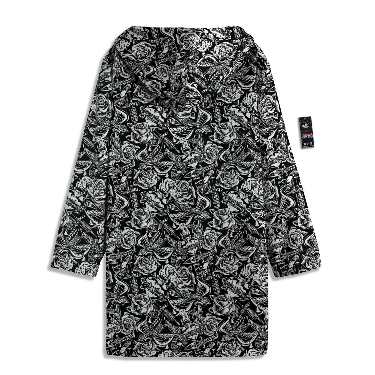 Black And White Oldschool Tattoo Print Pattern Men's Windbreaker Jacket-grizzshop
