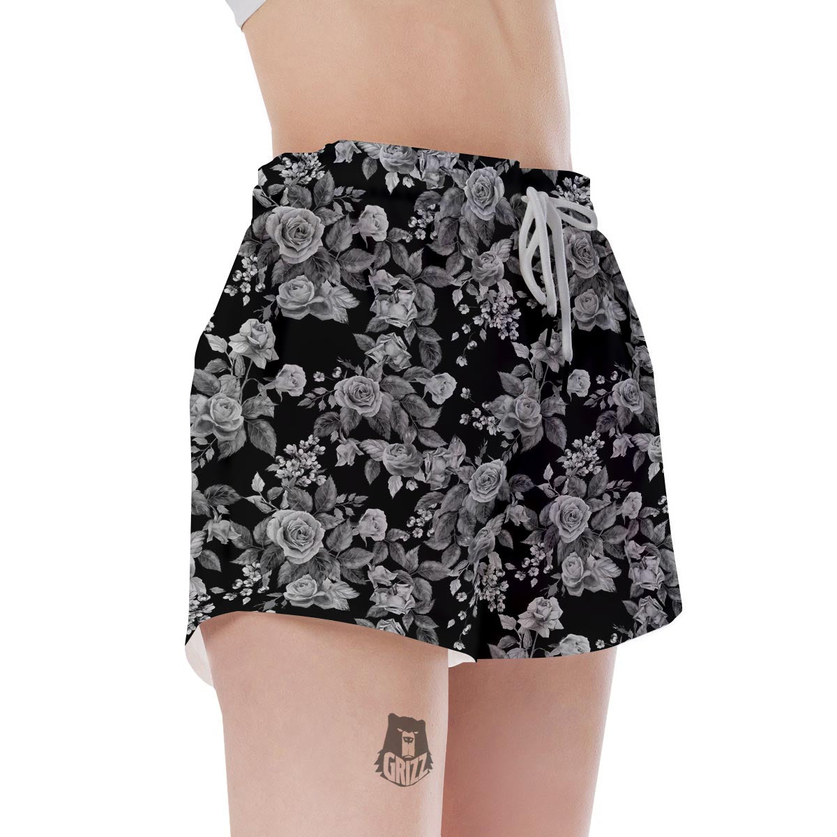 Black And White Rose Flower Women's Shorts-grizzshop