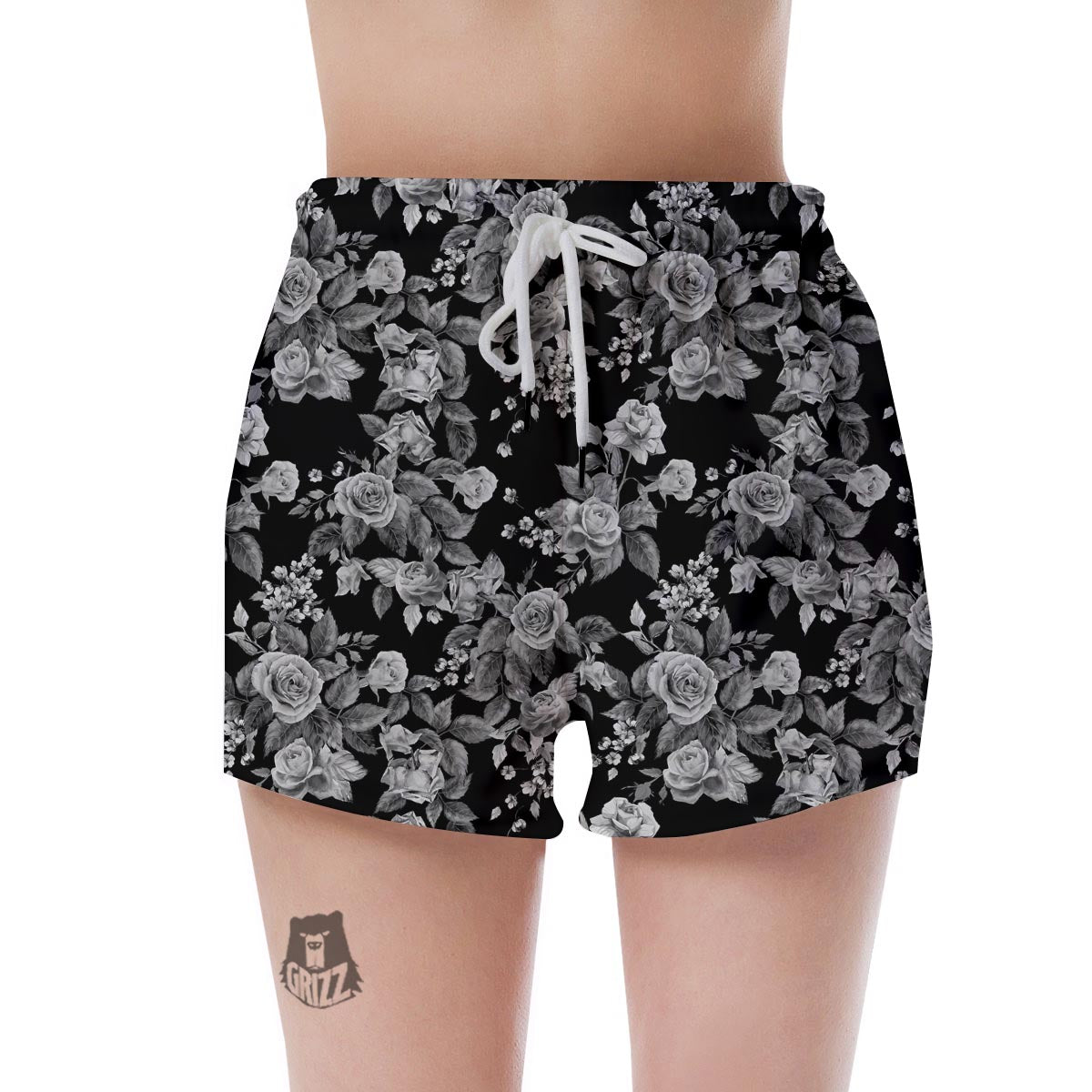 Black And White Rose Flower Women's Shorts-grizzshop