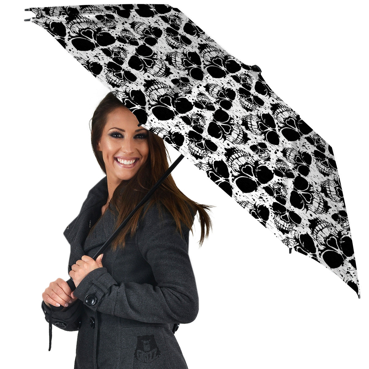 Black And White Skull Grunge Print Pattern Umbrella-grizzshop