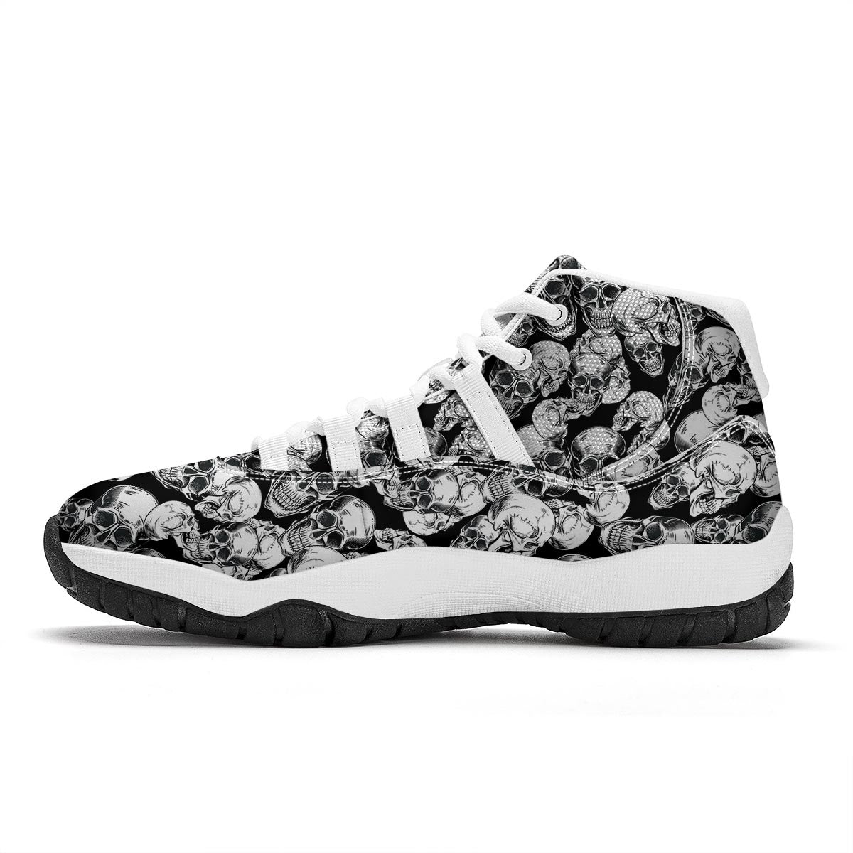 Black And White Skull White Bball Shoes-grizzshop