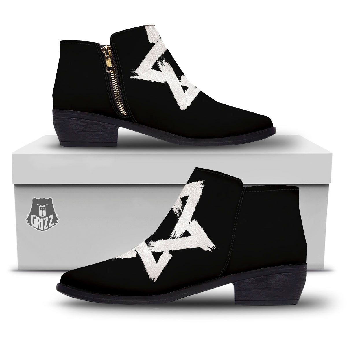 Black And White Star of David Print Ankle Boots-grizzshop