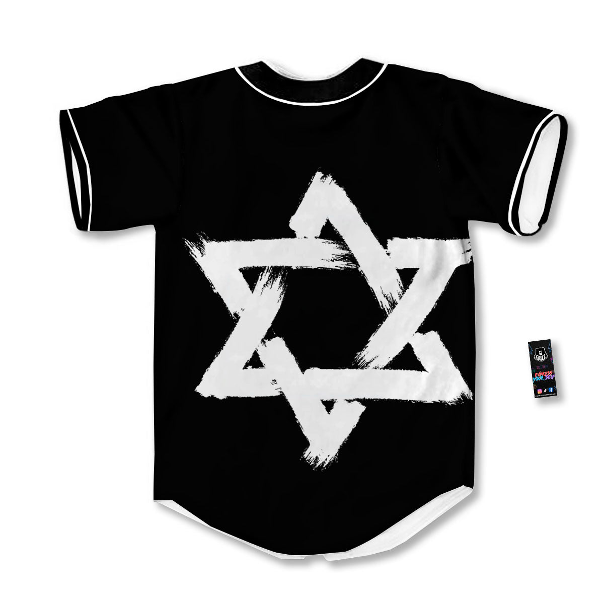 Black And White Star of David Print Baseball Jersey-grizzshop