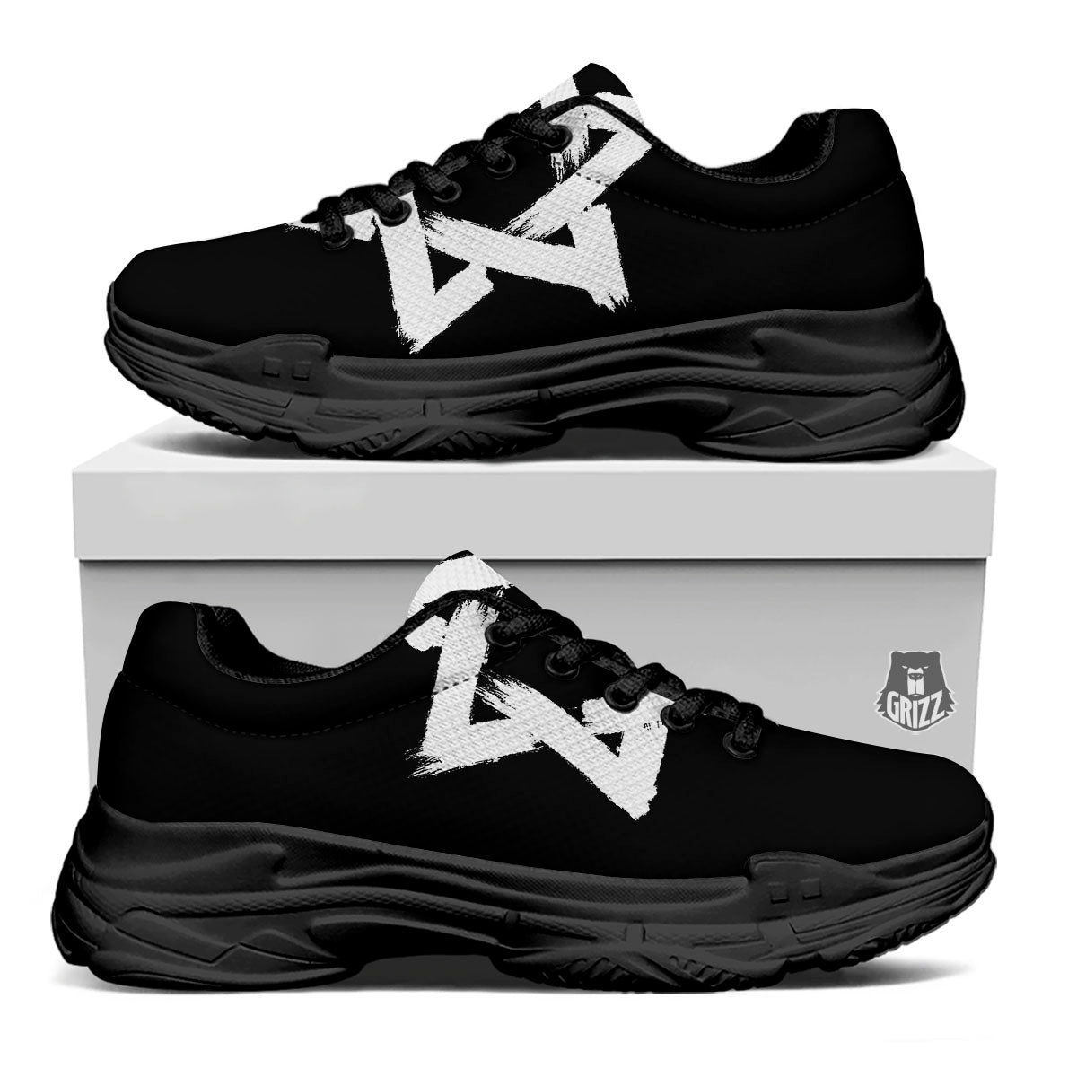 Black And White Star of David Print Black Chunky Shoes-grizzshop