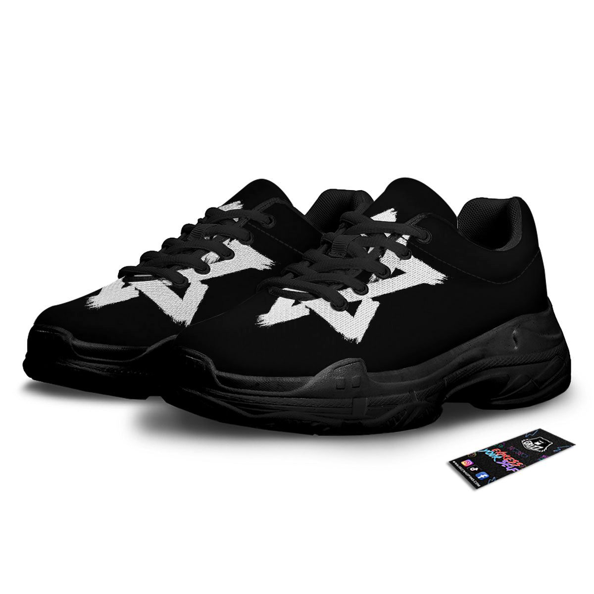 Black And White Star of David Print Black Chunky Shoes-grizzshop