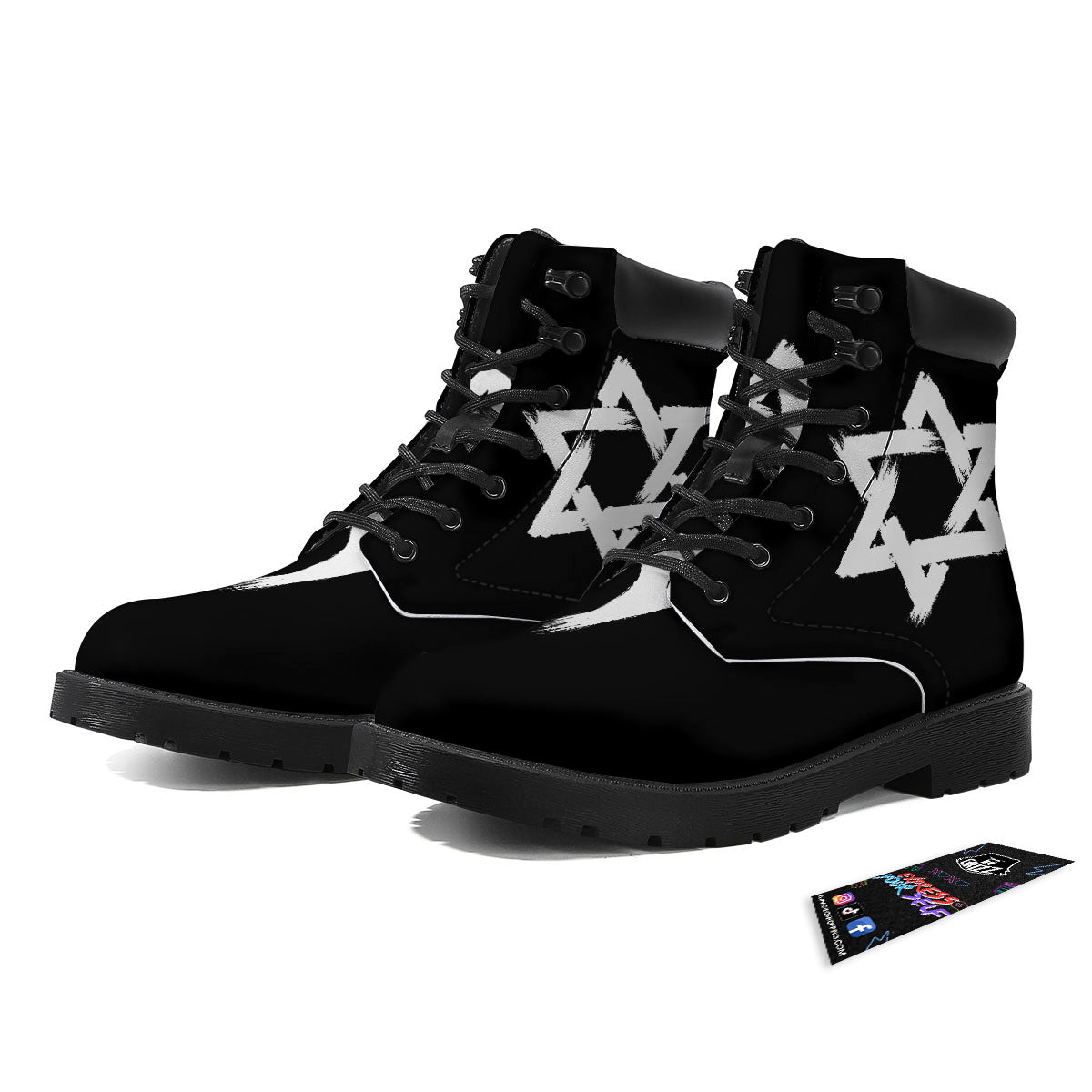 Black And White Star of David Print Boots-grizzshop