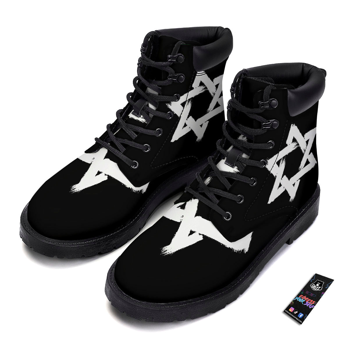 Black And White Star of David Print Boots-grizzshop