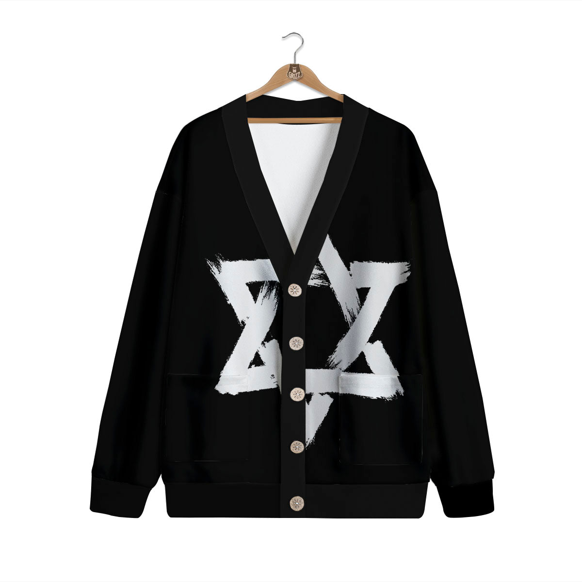 Black And White Star of David Print Cardigan-grizzshop