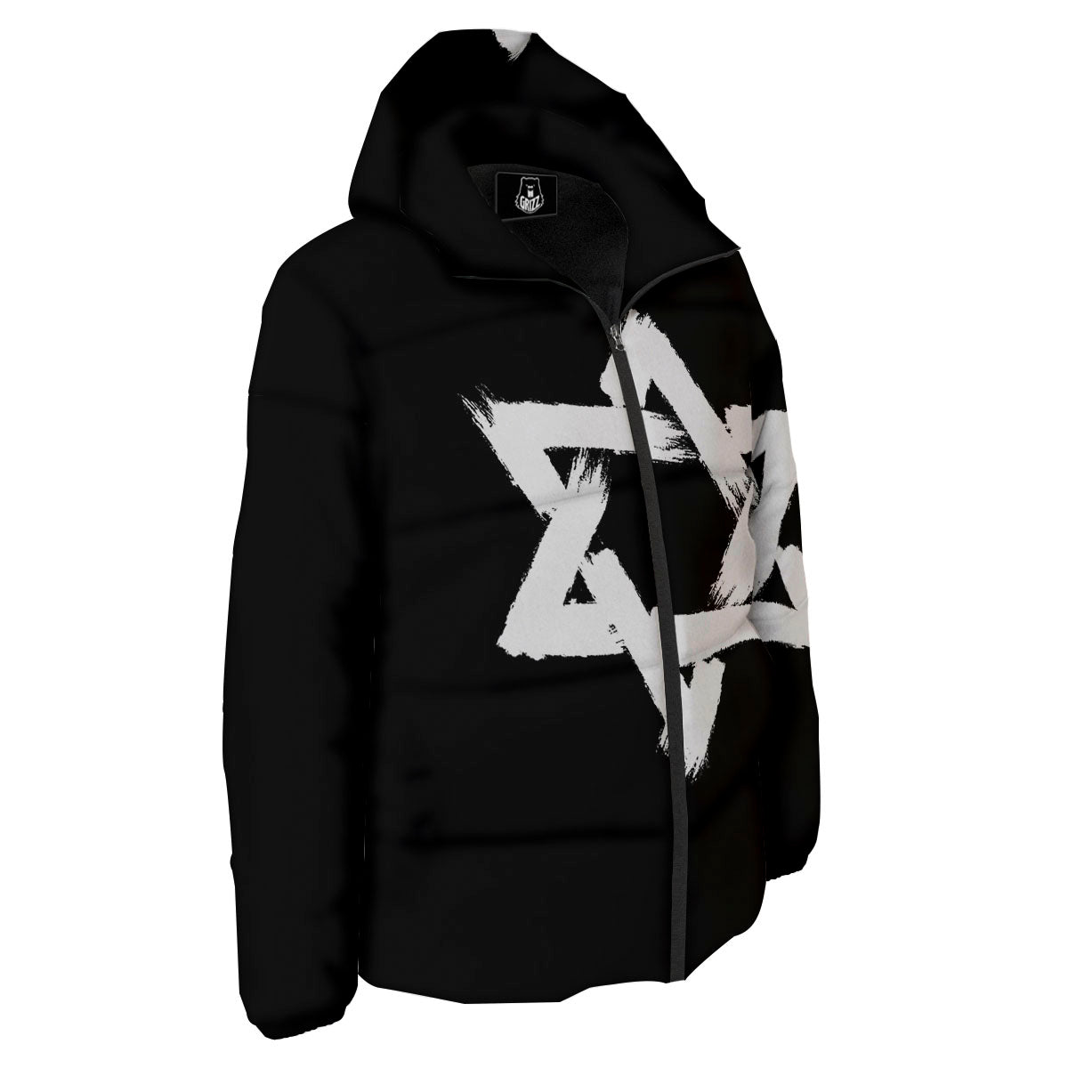 Black And White Star of David Print Down Jacket-grizzshop