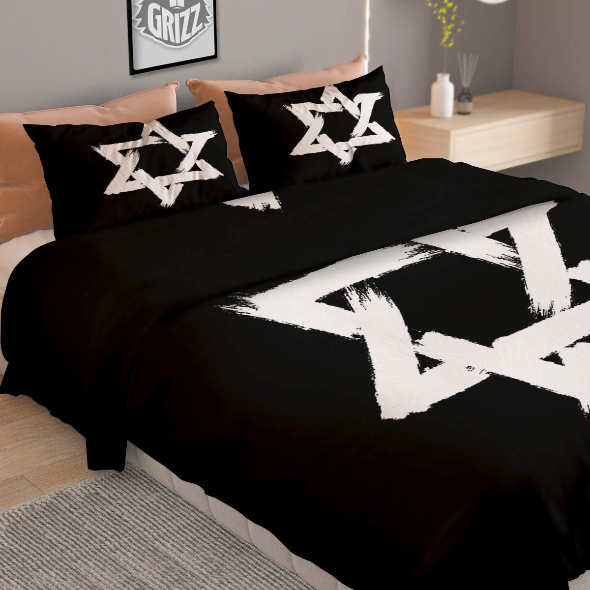 Black And White Star of David Print Duvet Cover Bedding Set