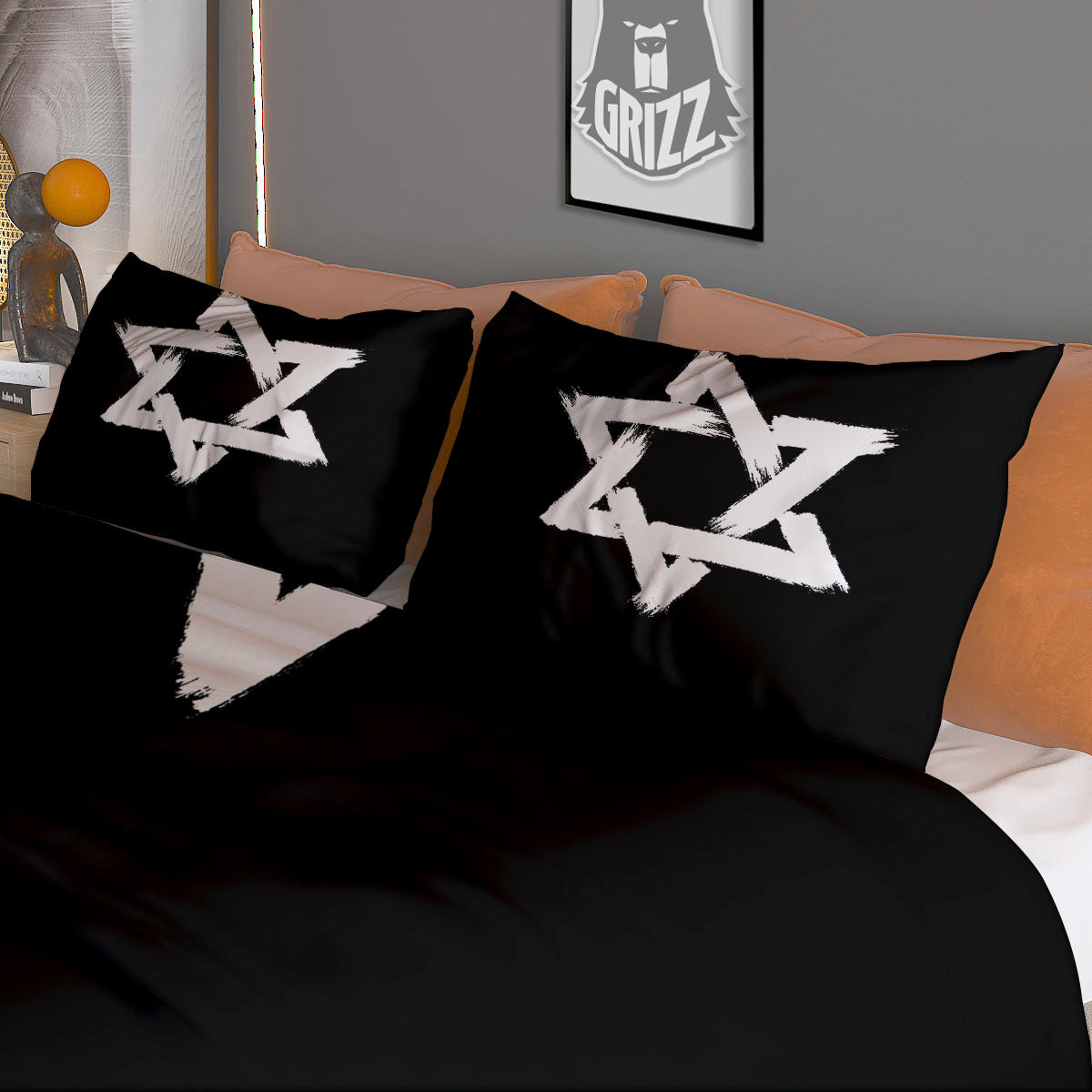 Black And White Star of David Print Duvet Cover Bedding Set