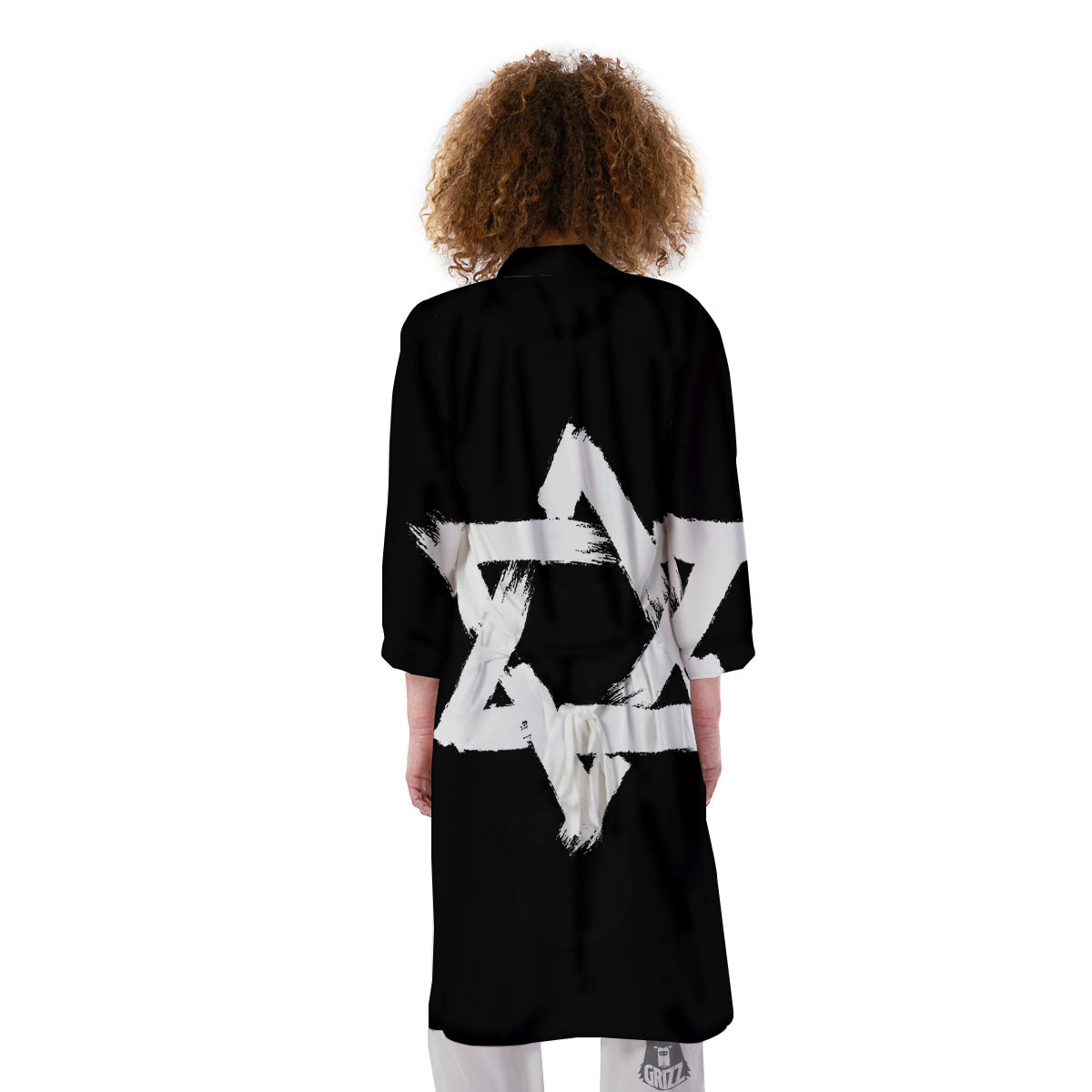 Black And White Star of David Print Kimono-grizzshop