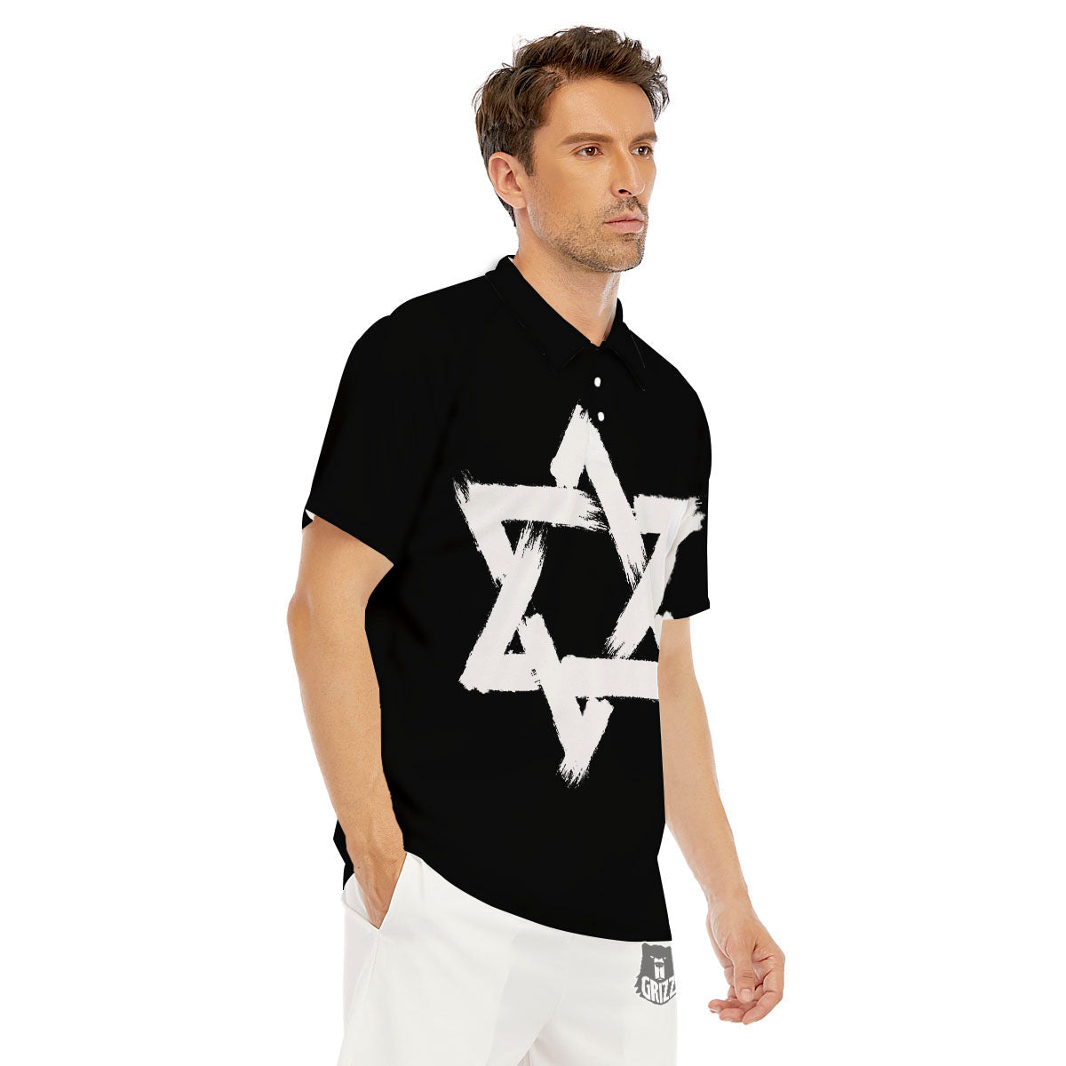Black And White Star of David Print Men's Golf Shirts-grizzshop