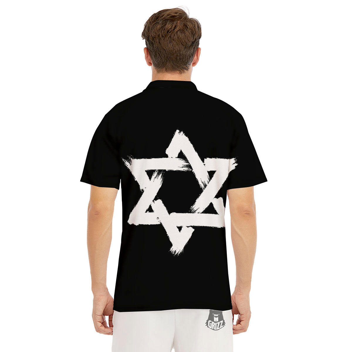 Black And White Star of David Print Men's Golf Shirts-grizzshop
