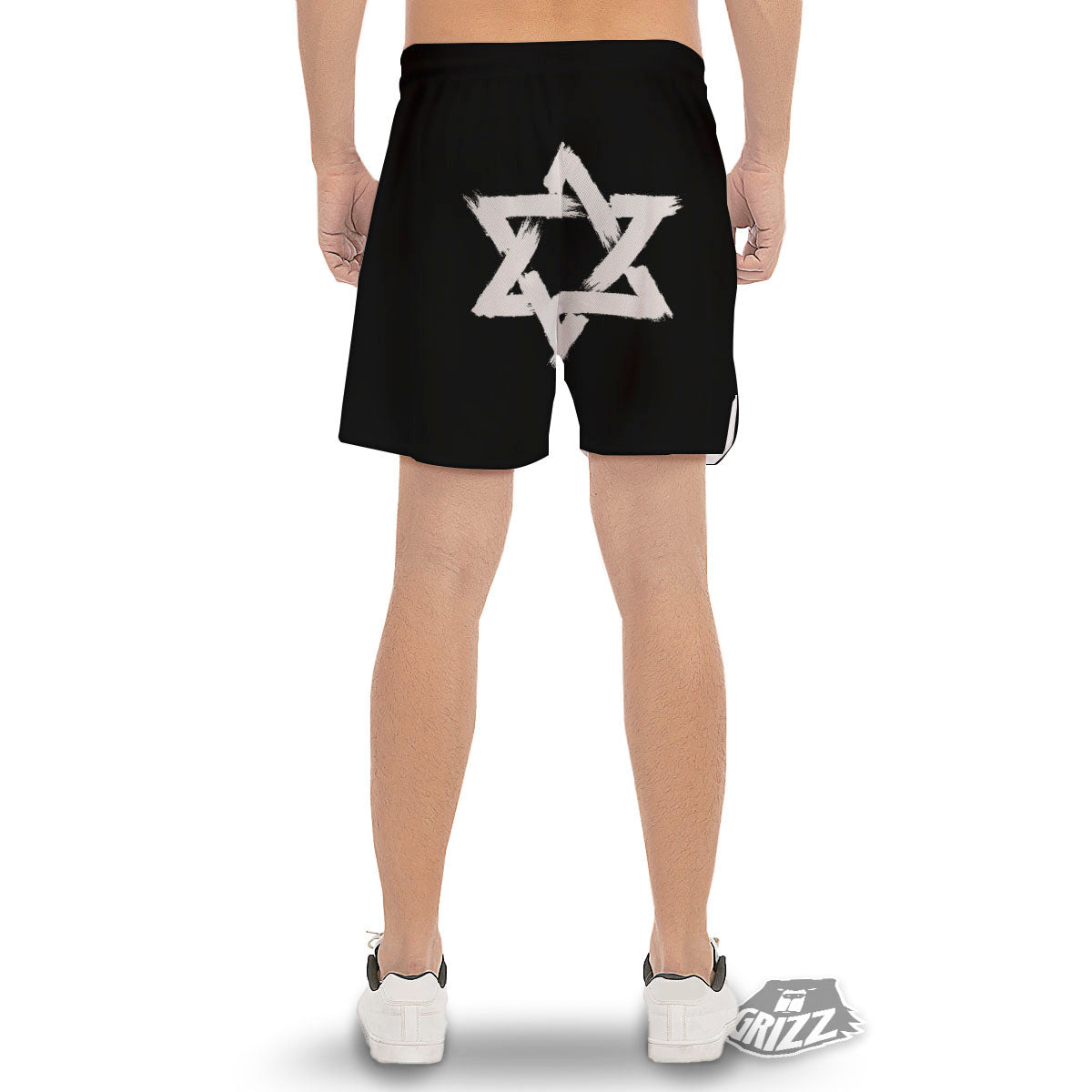 Black And White Star of David Print Men's Gym Shorts-grizzshop