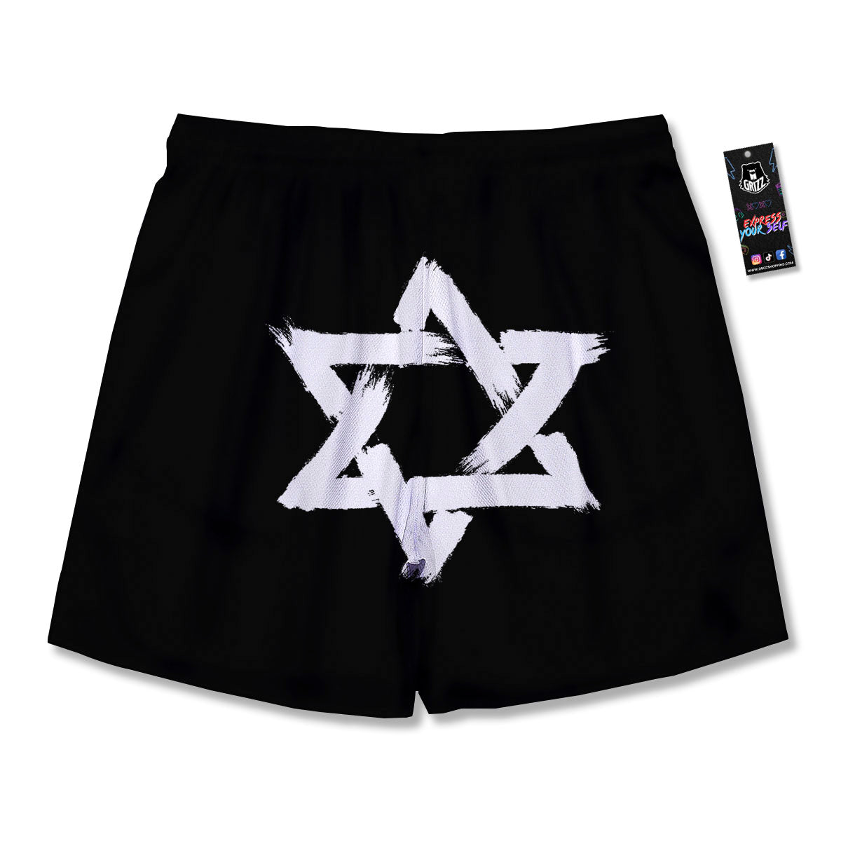 Black And White Star of David Print Men's Running Shorts-grizzshop