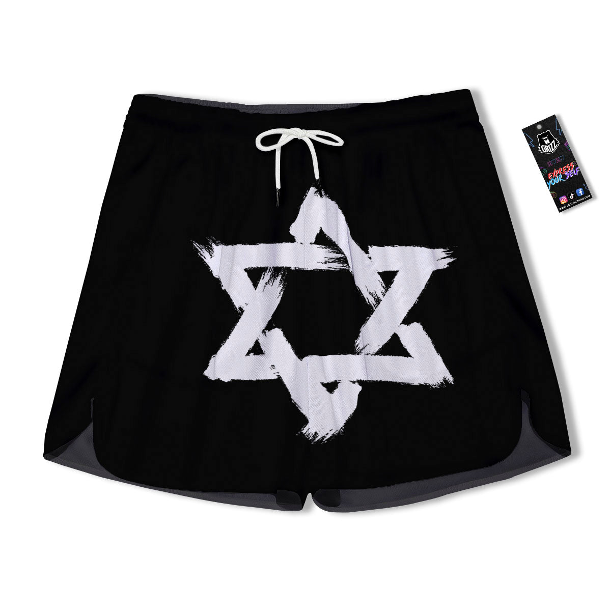 Black And White Star of David Print Men's Running Shorts-grizzshop