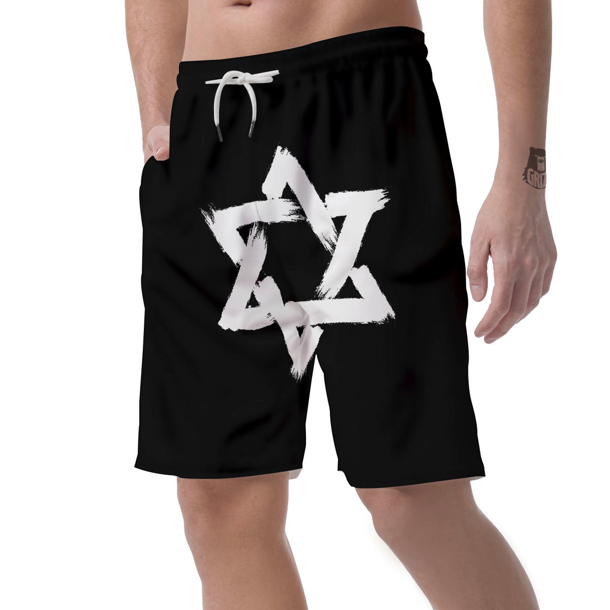 Black And White Star of David Print Men's Shorts-grizzshop
