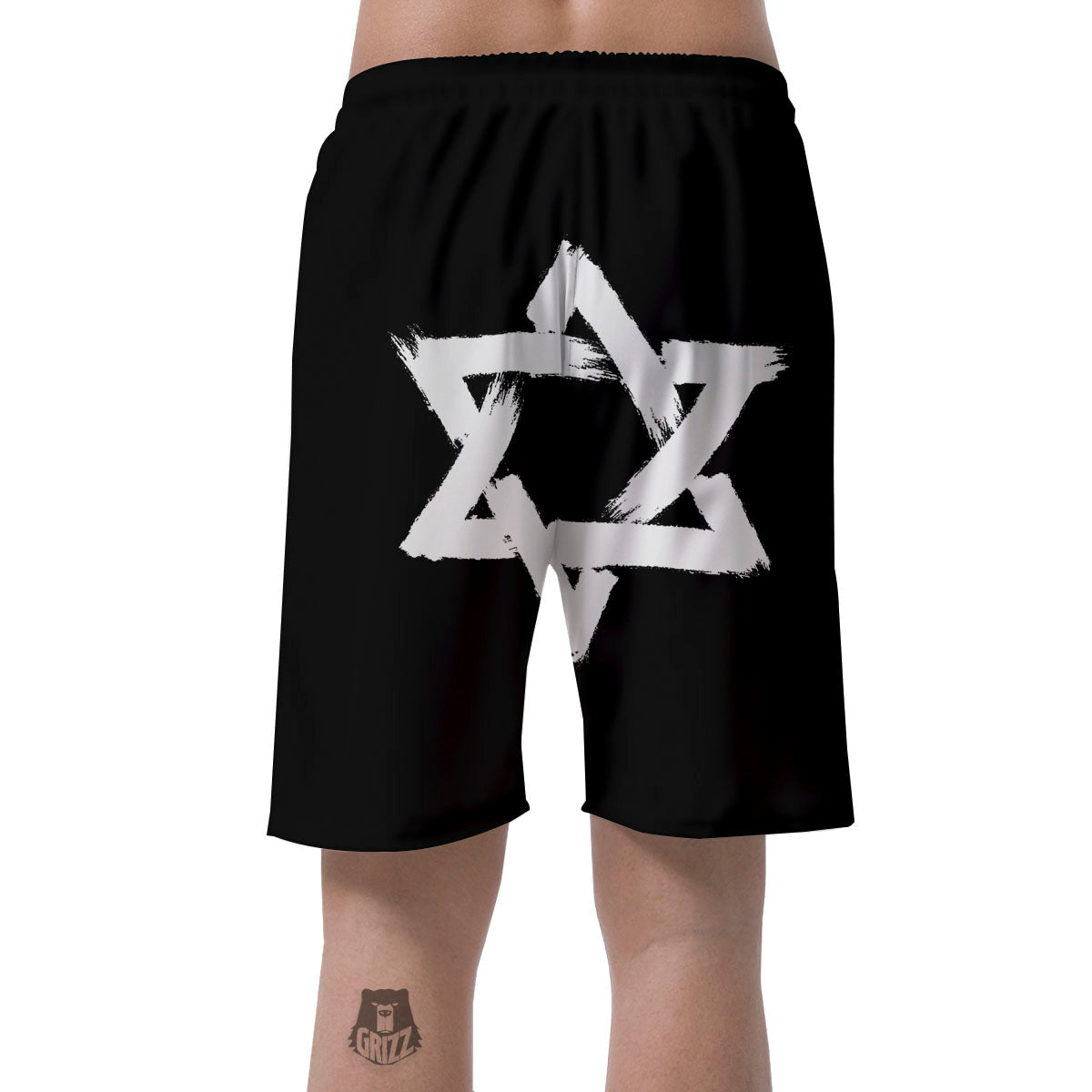 Black And White Star of David Print Men's Shorts-grizzshop