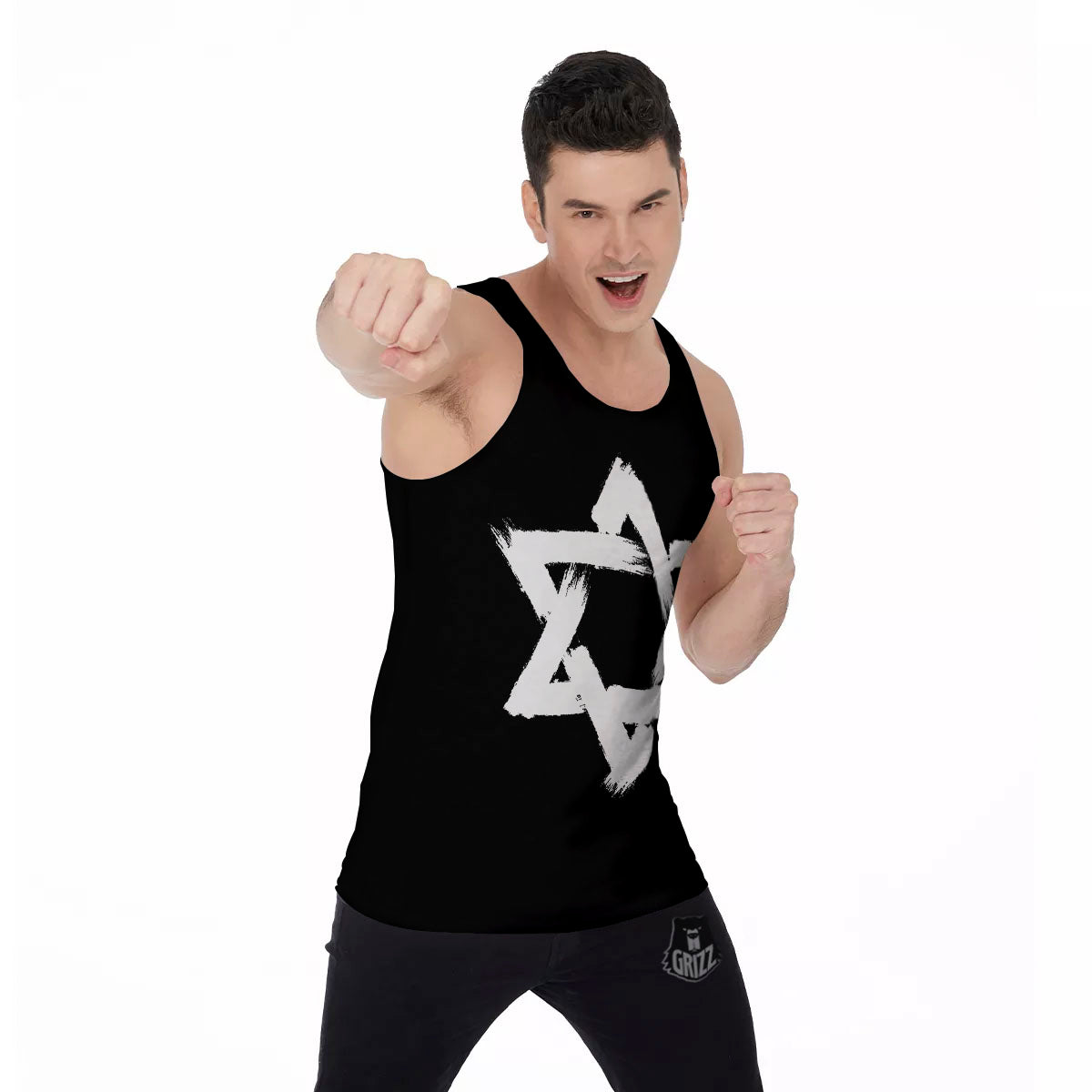 Black And White Star of David Print Men's Tank Top-grizzshop