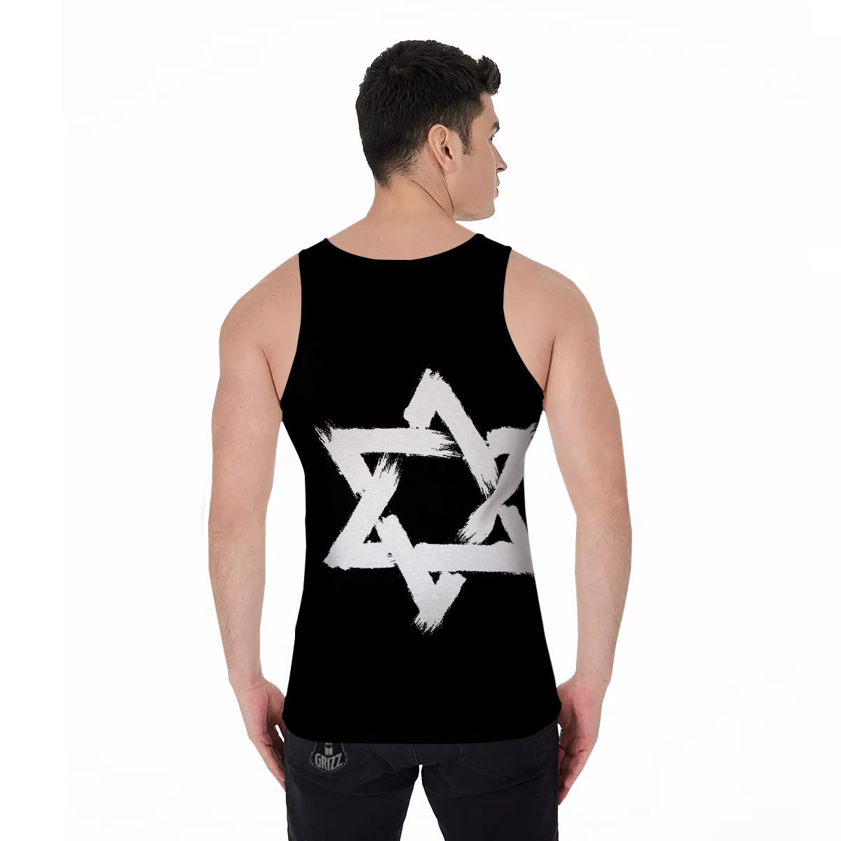 Black And White Star of David Print Men's Tank Top-grizzshop