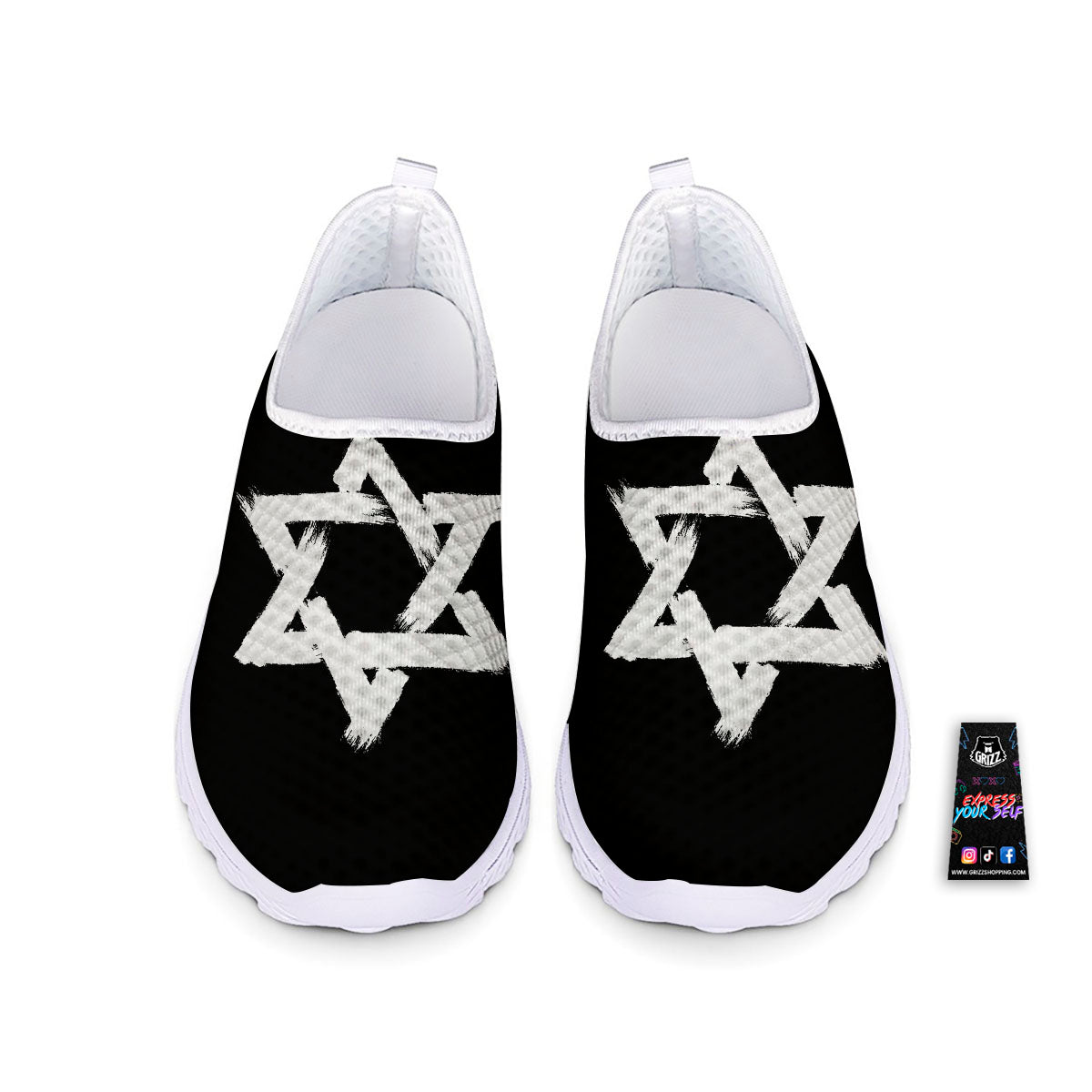 Black And White Star of David Print Nurse Shoes-grizzshop