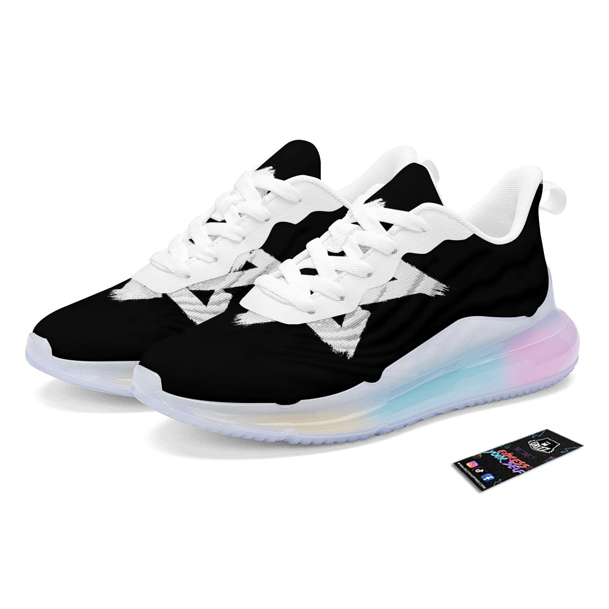 Black And White Star of David Print Running Sneakers-grizzshop