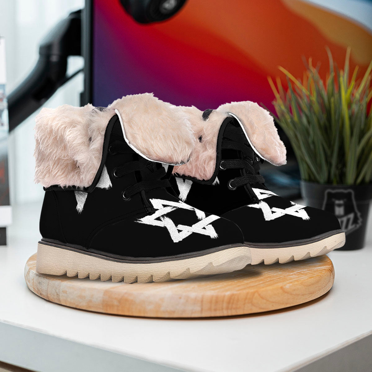 Black And White Star of David Print Snow Boots-grizzshop