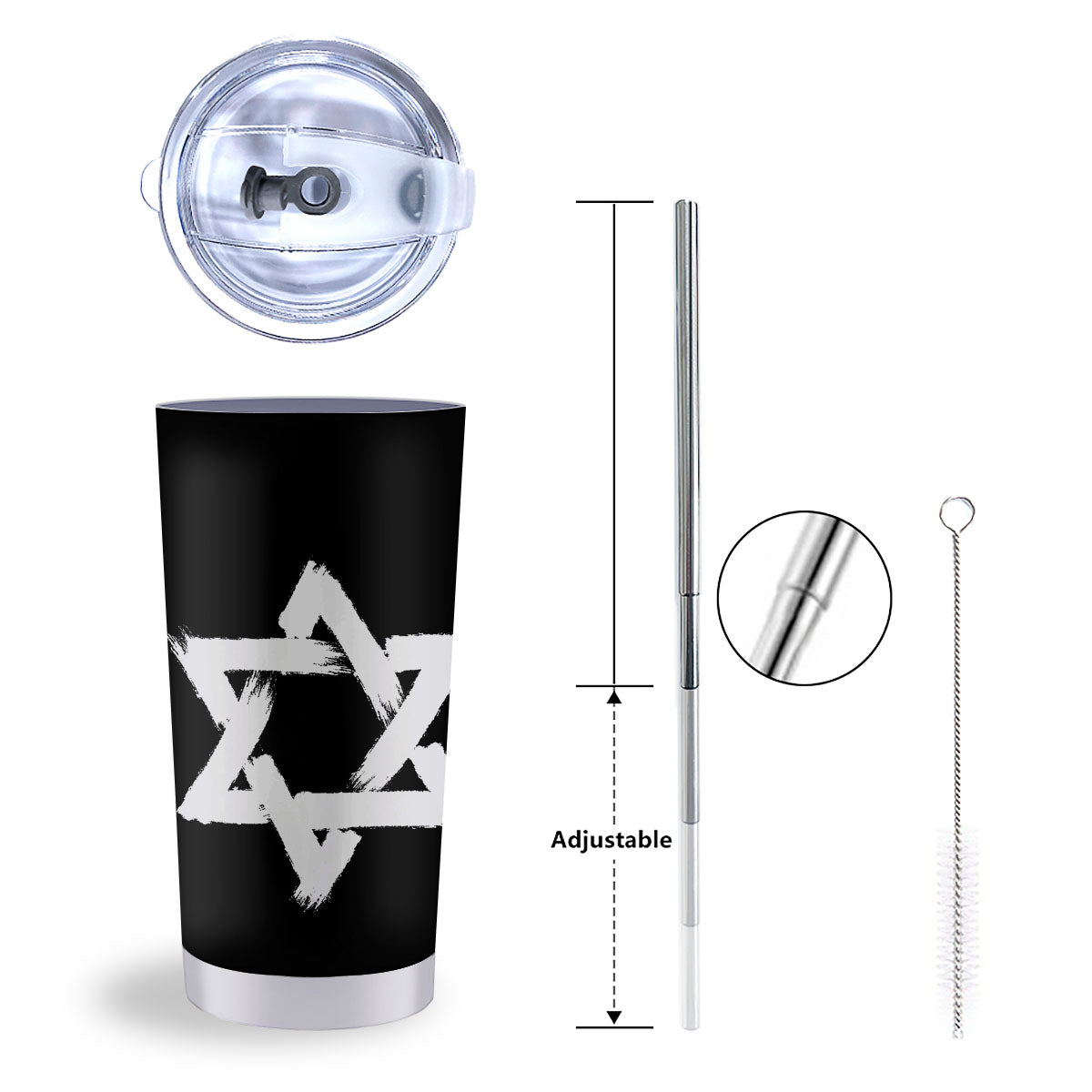 Black And White Star of David Print Tumbler-grizzshop