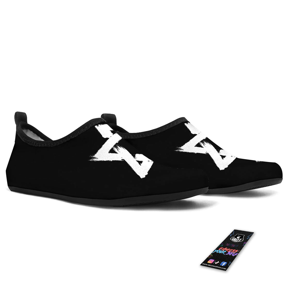 Black And White Star of David Print Water Shoes-grizzshop