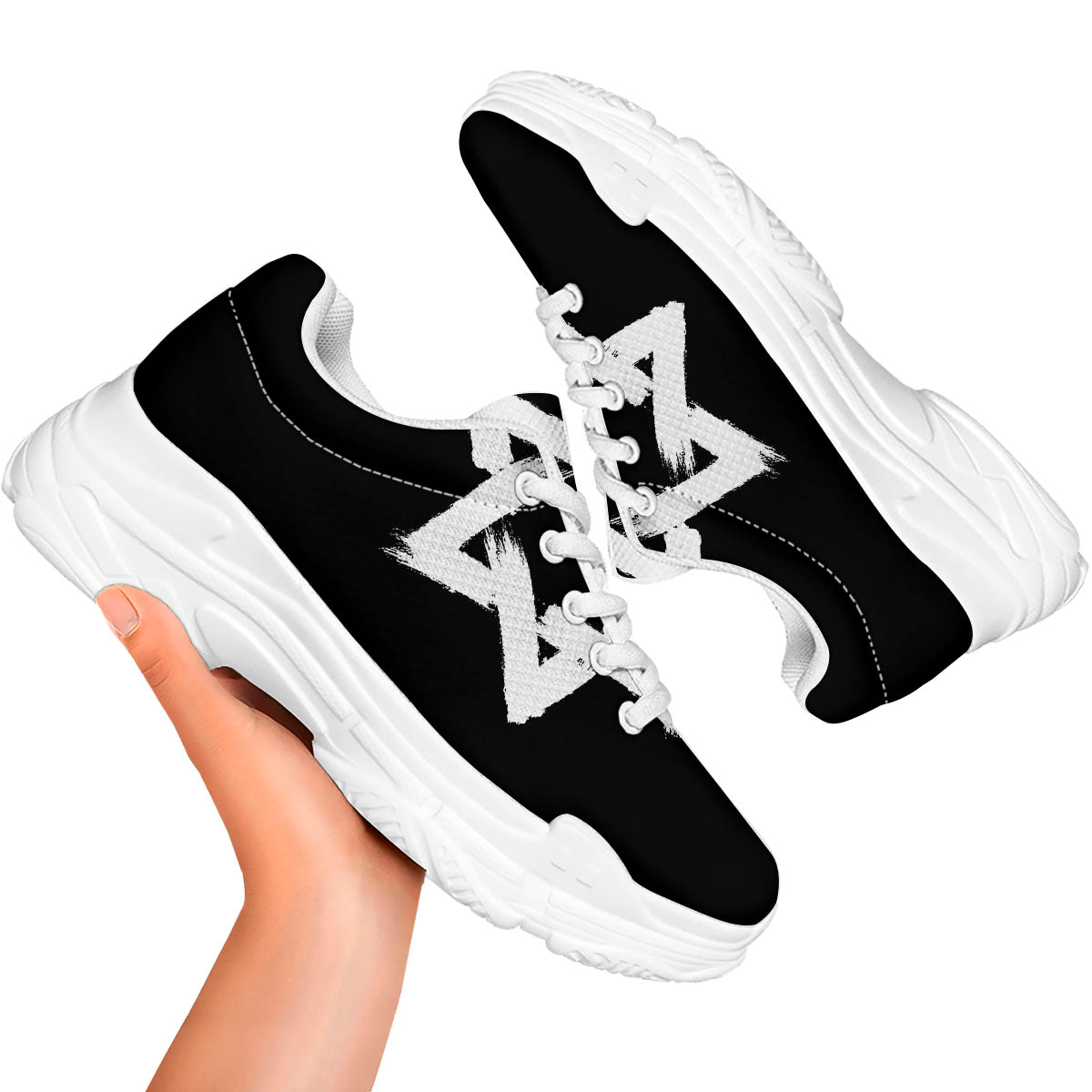 Black And White Star of David Print White Chunky Shoes-grizzshop