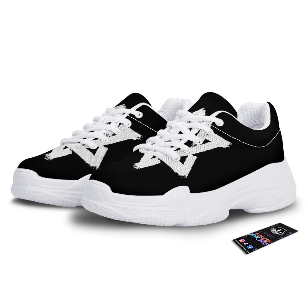 Black And White Star of David Print White Chunky Shoes-grizzshop