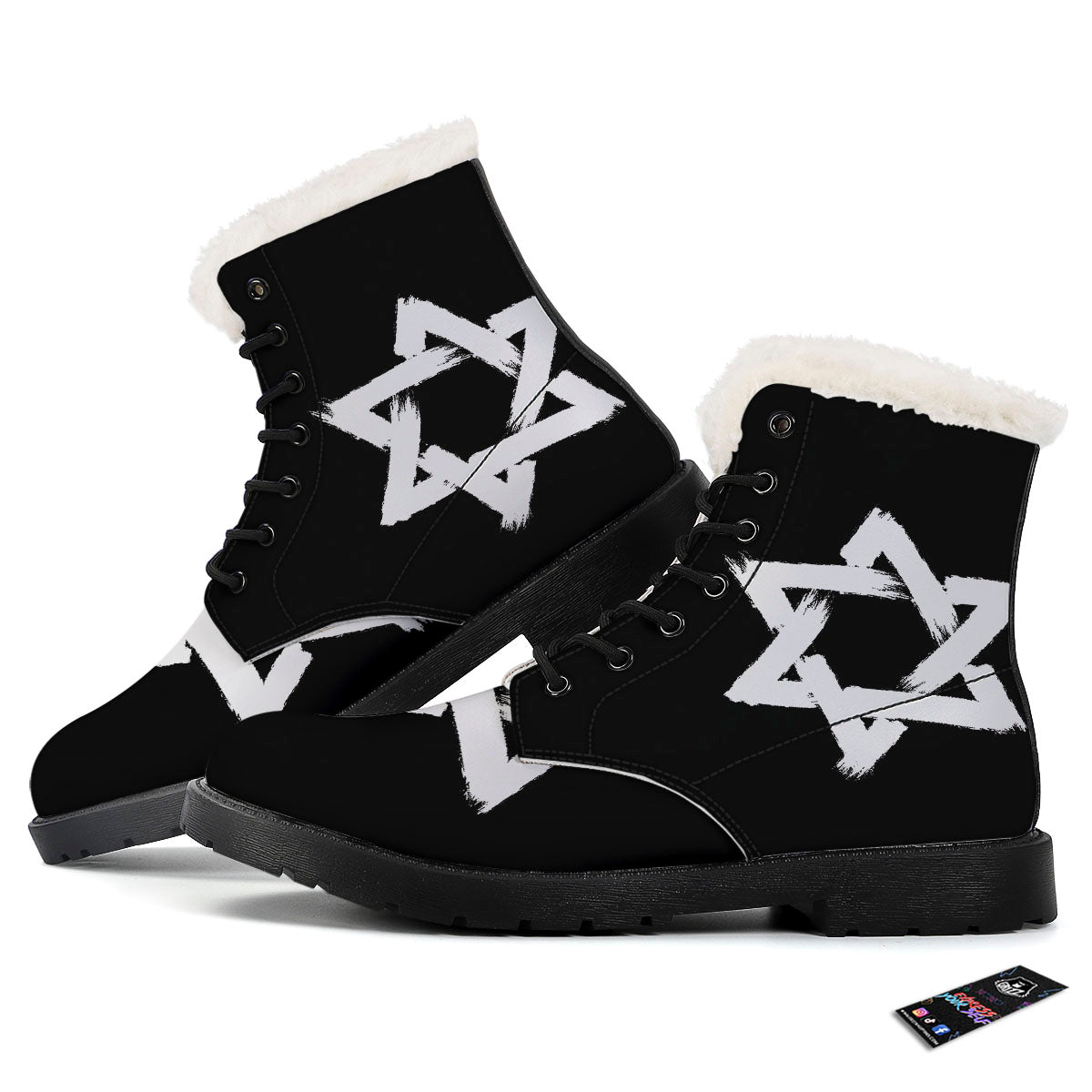 Black And White Star of David Print Winter Boots-grizzshop