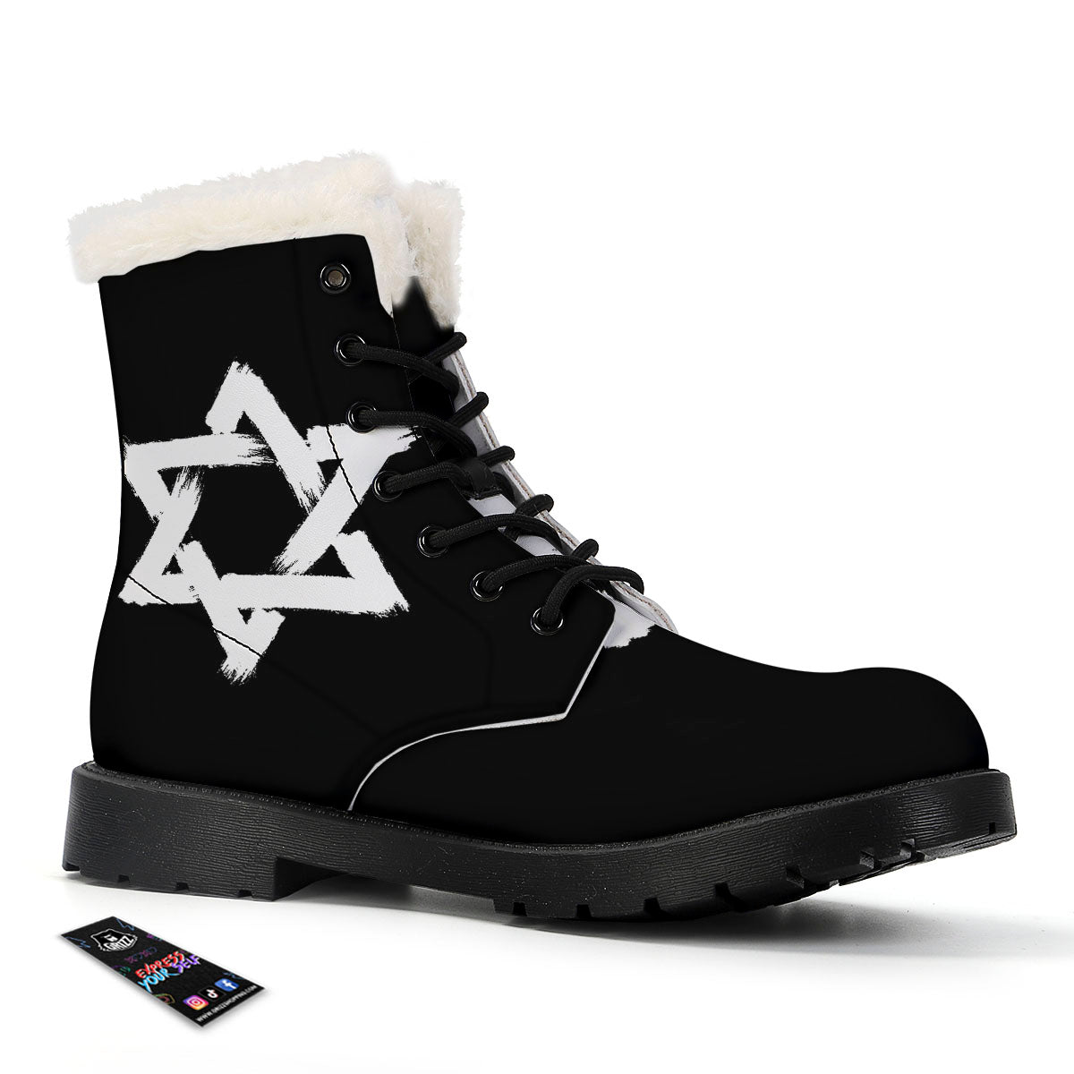Black And White Star of David Print Winter Boots-grizzshop